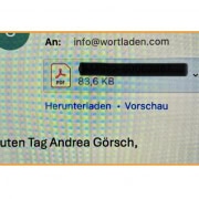 Screenshot, darauf steht: Guten Tag Andrea Görsch. Ein schönes Beispiel für geschlechtsneutrale Ansprache